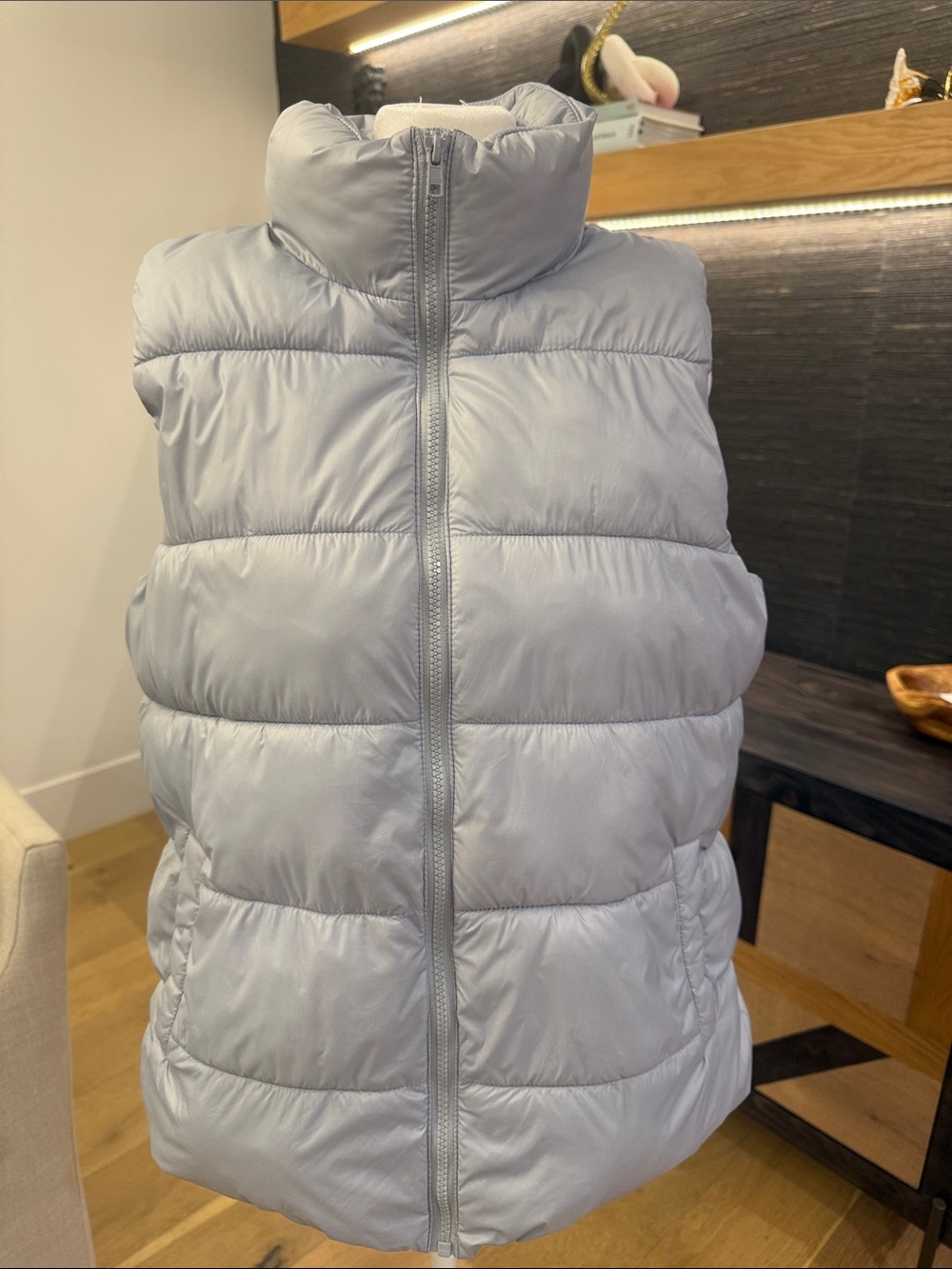 Old Navy Light Blue Grey Puffer Vest for Women Fleece-Lined